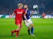Durch das Remis gegen den FC Köln verpassten die Gelsenkirchener die Tabellenführung: Guido Burgstaller (r) kämpft mit und Kölns Sebastian Bornauw um den Ball. Foto: Guido Kirchner/dpa