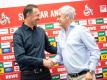 Noch gemeinsam beim 1. FC Köln: Trainer Achim Beierlorzer (l) und Geschäftsführer Armin Veh. Foto: Marius Becker/dpa