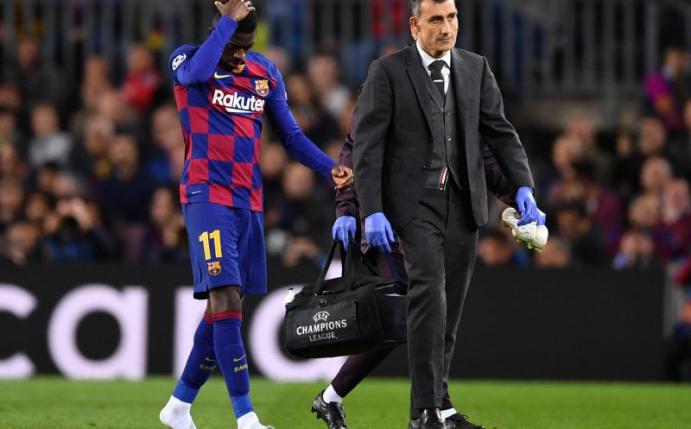 Barcelona-Stürmer Ousmane Dembélé verletzte sich gegen den BVB. Foto: Marius Becker/dpa