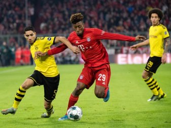 Achraf Hakimi (l) im Zweikampf mit Bayern-Profi Kingsley Coman. Foto: Matthias Balk/dpa Achraf Hakimi (l) im Zweikampf mit Bayern-Profi Kingsley Coman. Foto: Matthias Balk/dpa