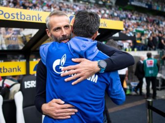 Sehen sich beim Rückrunden-Auftakt wieder: Schalke-Coach David Wagner (vorne) und Gladbachs Marco Rose. Foto: Marius Becker/dpa