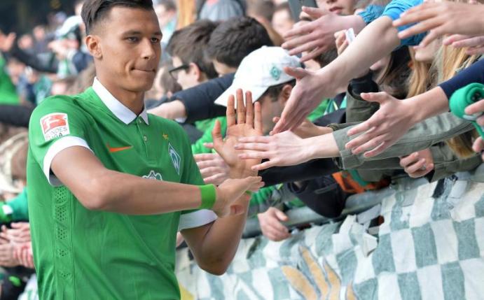 Neu-Werderaner Davie Selke darf in der Rückrunde gegen Hertha nicht auflaufen. Foto: Carmen Jaspersen/dpa