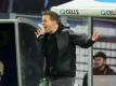 Leipzigs Trainer Julian Nagelsmann regt sich während des Spiels gegen Gladbach am Spielfeldrand auf. Foto: Jan Woitas/dpa-Zentralbild/dpa