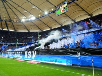 HSV-Fans brennen vor dem Spiel gegen den KSC Pyrotechnik ab. Foto: Daniel Bockwoldt/dpa