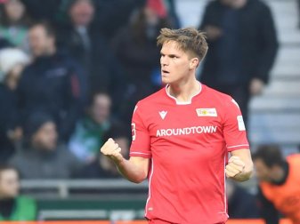 Erzielte beide Tore beim 2:0-Sieg von Union Berlin in Bremen: Marius Bülter. Foto: Carmen Jaspersen/dpa Erzielte beide Tore beim 2:0-Sieg von Union Berlin in Bremen: Marius Bülter. Foto: Carmen Jaspersen/dpa