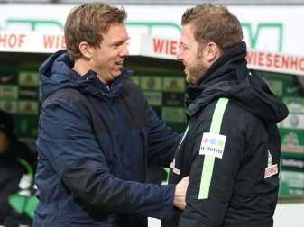 Fühlt mit Werder-Kollegen Florian Kohfeldt (r): RB-Coach Julian Nagelsmann. Foto: Carmen Jaspersen/dpa Fühlt mit Werder-Kollegen Florian Kohfeldt (r): RB-Coach Julian Nagelsmann. Foto: Carmen Jaspersen/dpa