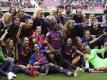 Spielerinnen vom FC Barcelona nach einem Spiel 2019. Im spanischen Frauenfußball haben Gewerkschaften und Clubs einen Tarifvertrag unterzeichnet, der unter anderem Mutterschaftsschutz vorsieht. Foto: Irina R.H./AFP7/dpa
