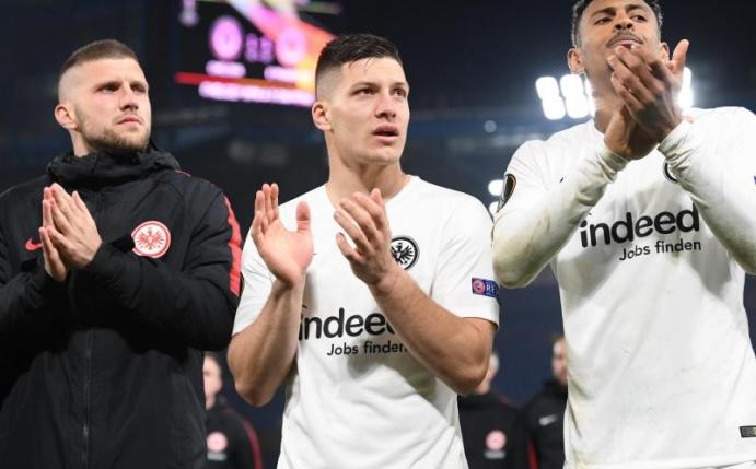 Ante Rebic (l), Luka Jovic (M) und Sébastien Haller. Foto: Arne Dedert/dpa