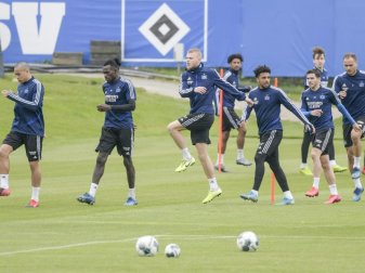 Hamburgs Spieler begeben sich zum Trainingsauftakt des HSV auf dem Platz. Foto: Axel Heimken/dpa
