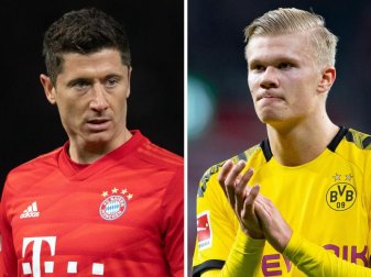 Bayern Münchens Robert Lewandowski (l) und Erling Haaland von Borussia Dortmund treffen am Dienstag aufeinander. Foto: Soeren Stache/Guido Kirchner/dpa Bayern Münchens Robert Lewandowski (l) und Erling Haaland von Borussia Dortmund treffen am Dienstag aufeinander. Foto: Soeren Stache/Guido Kirchner/dpa
