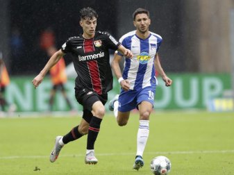 Leverkusens Kai Havertz (l) im Zweikampf mit Herthas Marko Grujic. Foto: Michael Sohn/AP/POOL/dpa Leverkusens Kai Havertz (l) im Zweikampf mit Herthas Marko Grujic. Foto: Michael Sohn/AP/POOL/dpa