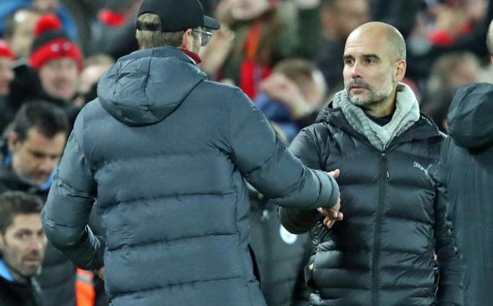 Pep Guardiola (r.) und Jürgen Klopp