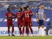 Liverpools Mohamed Salah (2.v.l.) feiert mit seinen Mannschaftskameraden den ersten Treffer seiner Mannschaft in Brighton. Foto: Paul Childs/Nmc Pool/PA Wire/dpa