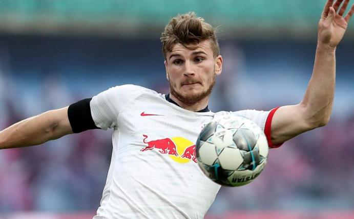 Timo Werner, im Mai 2020 noch Spieler von RB Leipzig, am Ball. Foto: Alexander Hassenstein/Getty Images Europe/Pool/dpa