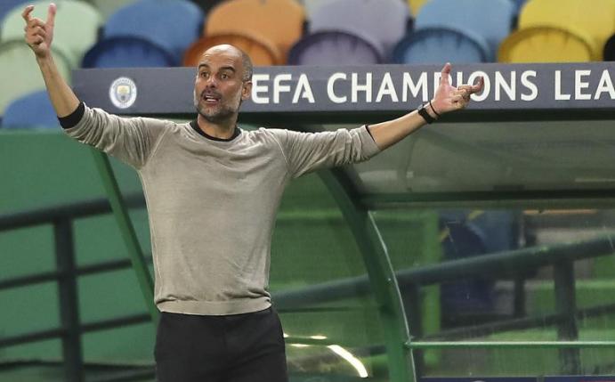 ManCity-Coach Pep Guardiola hat sich mit seiner Taktik gegen Lyon verzettelt. Foto: Miguel A. Lopes/Pool EPA/AP/dpa