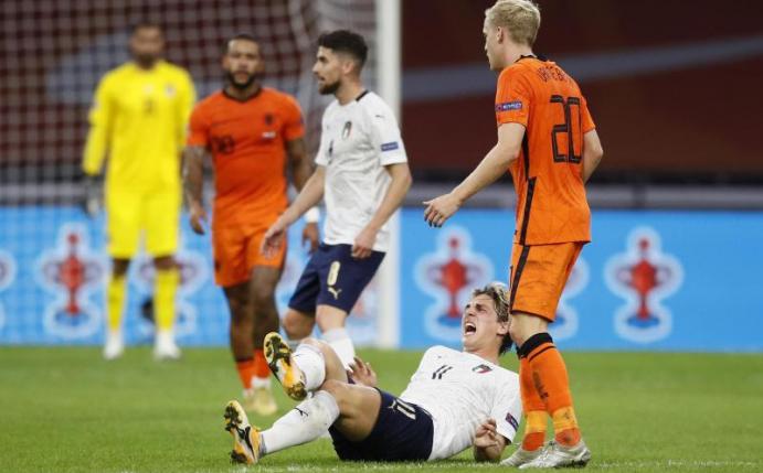 Zog sich gegen die Niederlande einen Kreuzbandriss zu: Italien-Youngster Nicolo Zaniolo. Foto: Peter Dejong/AP/dpa