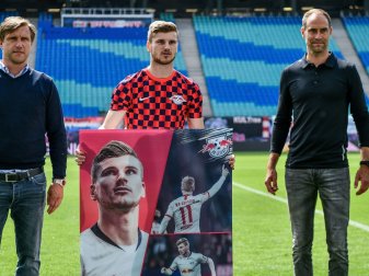 Markus Krösche, Timo Werner und Oliver Mintzlaff Markus Krösche, Timo Werner und Oliver Mintzlaff