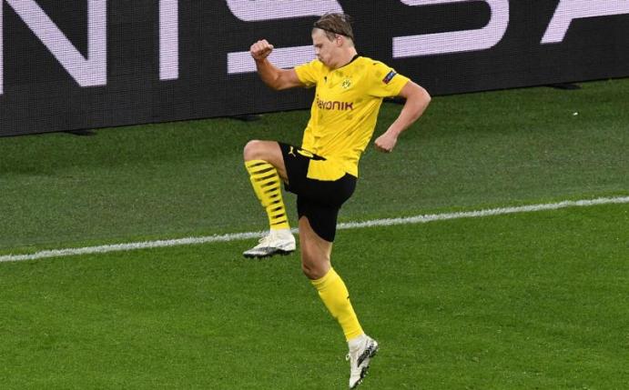 Steht in der BVB-Startelf für das Spiel in Brügge: Erling Haaland. Foto: Martin Meissner/POOL AP/dpa