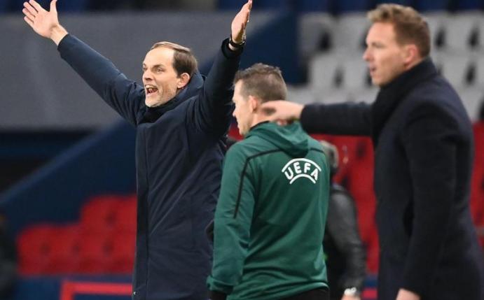 PSG-Coach Thomas Tuchel (l) besiegte RB Leipzig in der Champions League mit 1:0. Foto: Franck Fife/AFP/dpa