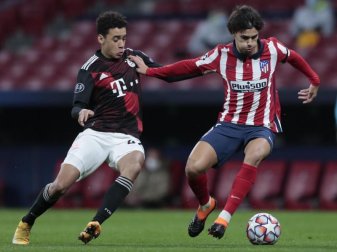 Bayern-Youngster Jamal Musiala (l) im Kampf um den Ball mit Joao Felix von Atlético Madrid. Foto: Bernat Armangue/AP/dpa Bayern-Youngster Jamal Musiala (l) im Kampf um den Ball mit Joao Felix von Atlético Madrid. Foto: Bernat Armangue/AP/dpa