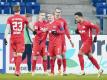 RB Leipzig ist nach dem Sieg bei Hoffenheim hinter Bayer und Bayern in Lauerstellung im Bundesliga-Titelrennen. Foto: Uwe Anspach/dpa