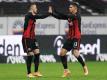 Frankfurts Andre Silva (r) jubelt nach dem 1:1 gegen Hertha mit Filip Kostic. Foto: Thomas Frey/dpa