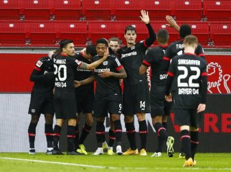 Gleich fünfmal durften die Bayer-Profis gegen Stuttgart jubeln. Foto: Thilo Schmuelgen/Reuters/Pool/dpa Gleich fünfmal durften die Bayer-Profis gegen Stuttgart jubeln. Foto: Thilo Schmuelgen/Reuters/Pool/dpa