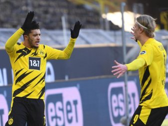 Jadon Sancho (l) und Erling Haaland retteten dem BVB einen Punkt gegen Hoffenheim. Foto: Marius Becker/dpa