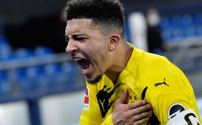 Erzielte beim 4:0 über Schalke sein 35. Bundesliga-Tor: Jadon Sancho. Foto: Martin Meissner/Pool AP/dpa