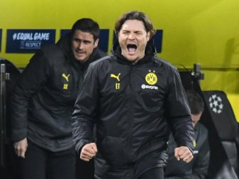 Dortmunds Trainer Edin Terzic freut sich über einen Treffer seiner Mannschaft. Foto: Bernd Thissen/dpa-Pool/dpa Dortmunds Trainer Edin Terzic freut sich über einen Treffer seiner Mannschaft. Foto: Bernd Thissen/dpa-Pool/dpa