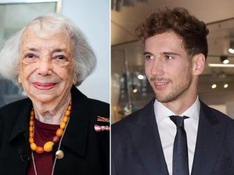 Bayern-Profi Leon Goretzka traf die Holocaust-Überlebende Margot Friedländer in Berlin. Foto: Bernd von Jutrczenka/dpa Bayern-Profi Leon Goretzka traf die Holocaust-Überlebende Margot Friedländer in Berlin. Foto: Bernd von Jutrczenka/dpa