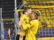 Ist begeistert von seinem BVB-Teamkollegen Erling Haaland (r): Marco Reus. Foto: Bernd Thissen/dpa-Pool/dpa