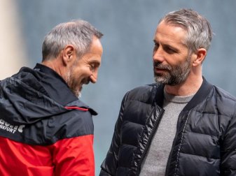 Trainer, die dank Ausstiegsklauseln den Verein wechseln können: Adi Hütter (l) und Marco Rose. Foto: Marius Becker/dpa
