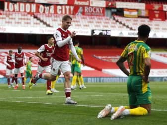 Arsenals Emile Smith Rowe erzielte das Führungstor für seine Mannschaft gegen West Bromwich Albion. Foto: Frank Augstein/PA Wire/dpa Arsenals Emile Smith Rowe erzielte das Führungstor für seine Mannschaft gegen West Bromwich Albion. Foto: Frank Augstein/PA Wire/dpa