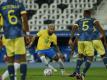 Superstar Neymar (M) gewann mit Brasilien gegen Kolumbien. Foto: Bruna Prado/AP/dpa