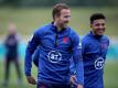 Harry Kane (l) und Jadon Sancho trainieren mit bester Laune. Foto: Nick Potts/PA Wire/dpa