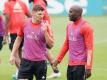 Sind bereit für Portugal und «CR7»: Thomas Meunier (l) und Belgien-Torjäger Romelu Lukaku. Foto: Bruno Fahy/BELGA/dpa