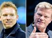 Seit 1. Juli offiziell beim FC Bayern im neuen Amt: Trainer Julian Nagelsmann (l) und Vorstandsvorsitzender Oliver Kahn. Foto: Uwe Anspach/dpa