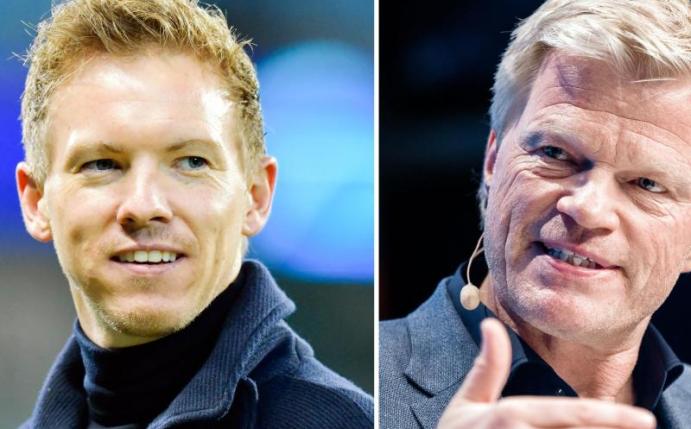 Julian Nagelsmann (l) und Oliver Kahn. Foto: Uwe Anspach/dpa
