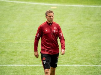 Bayerns neuer Trainer Julian Nagelsmann bei der Team-Präsentation in der Allianz Arena. Foto: Matthias Balk/dpa Bayerns neuer Trainer Julian Nagelsmann bei der Team-Präsentation in der Allianz Arena. Foto: Matthias Balk/dpa