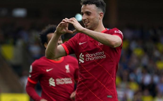 Diogo Jota (r) schoss Liverpool in Norwich in Führung. Foto: Joe Giddens/PA Wire/dpa