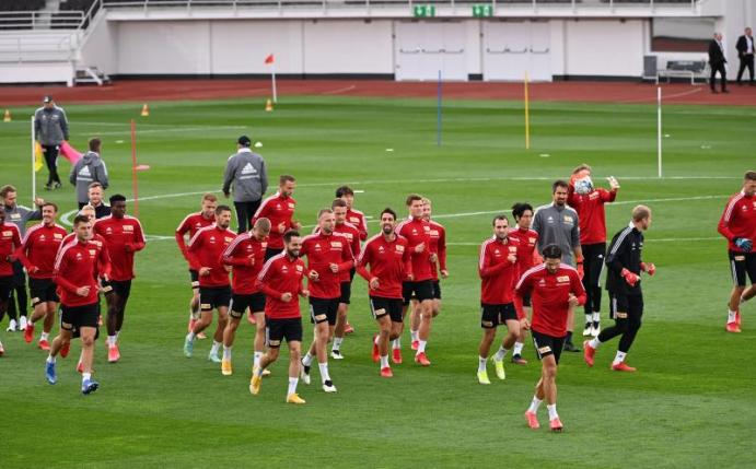 Der 1. FC Union Berlin beim Abschlusstraining in Helsinki vor dem Spiel in der Conference League. Foto: matthias koch/dpa