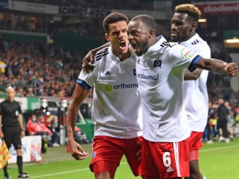 Die Spieler des Hamburger SV feiern den 2:0-Sieg beim Erzrivalen Werder Bremen. Foto: Carmen Jaspersen/dpa Die Spieler des Hamburger SV feiern den 2:0-Sieg beim Erzrivalen Werder Bremen. Foto: Carmen Jaspersen/dpa