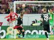 Jonathan Burkhardt (l) erzielte beim Mainzer Sieg gegen Augsburg zwei Treffer. Foto: Uwe Anspach/dpa