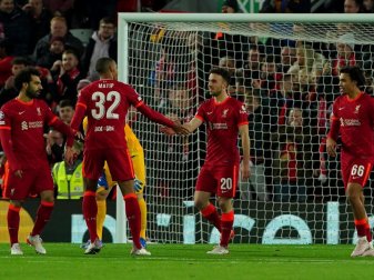 Diogo Jota (2.v.r) brachte Liverpool beim Sieg gegen Atlético Madrid in Führung. Foto: Peter Byrne/PA Wire/dpa Diogo Jota (2.v.r) brachte Liverpool beim Sieg gegen Atlético Madrid in Führung. Foto: Peter Byrne/PA Wire/dpa