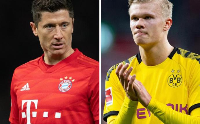 Im Spitzenspiel kommt es auch zum Duell der Torjäger Robert Lewandowski (l) und Erling Haaland. Foto: Soeren Stache/Guido Kirchner/dpa