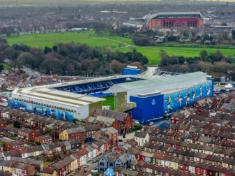 Blick auf Goodison Park, das Heimstadion des FC Everton. Foto: Peter Byrne/PA Wire/dpa