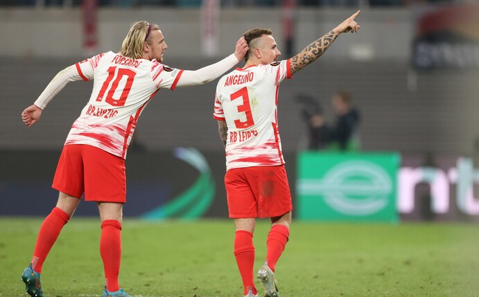 Angelino (r) sorgte mit seinem späten Tor für Leipzigs Sieg gegen die Glasgow Rangers.
