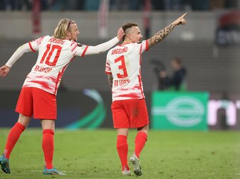 Angelino (r) sorgte mit seinem späten Tor für Leipzigs Sieg gegen die Glasgow Rangers. Angelino (r) sorgte mit seinem späten Tor für Leipzigs Sieg gegen die Glasgow Rangers.