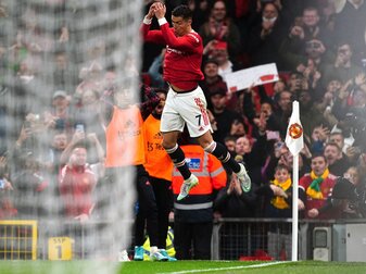 Cristiano Ronaldo feiert seinen Treffer für Manchester United. Cristiano Ronaldo feiert seinen Treffer für Manchester United.